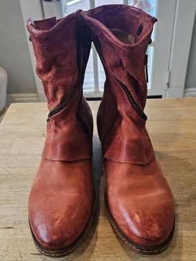 A.S.98 Tomato Red Leather Ankle Boots EU 41